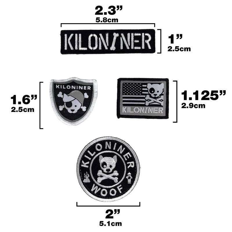 4 Pack - Mini Black and White Logo Patches - kiloninerpets